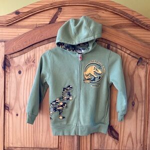 Kids Jurassic World green yellow T-Rex hooded jacket coat size M (8)